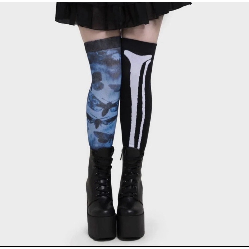 Corpse Bride Swarm Of Butterflies Knee High Mismatched Socks BRAND NEW